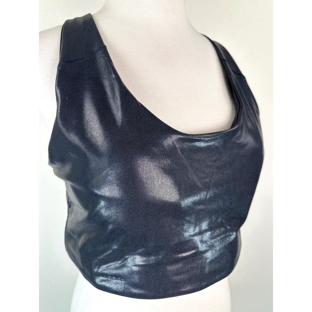 Old Navy Faux Leather Shimmer Sports Bra 2X Black Racerback Athletic Crop NWT